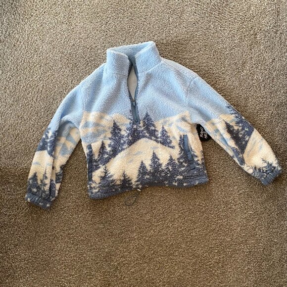 NWT Planet Heart Womens Size XL Mountain Landscape Sherpa Pullover Ski Trip - Picture 1 of 3